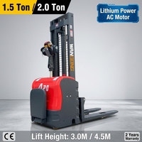 Chariot élévateur électrique prêt à être expédié, batterie lithium 48V, 1,5T 2T, rayon de braquage compact pour usage industriel en atelier