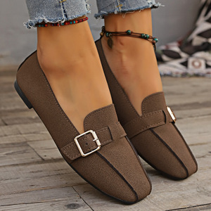 Retro Plus Size Flats Casual Peas Shoes Women Autumn Belt Buckle Soft Bottom Square Toe Lazy Flats - Product Image 1