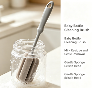 <b>Long</b> <b>Handle</b> <b>Sponge</b> Cleaning Brush Handheld Cup Bottle Brush Kitchen Sink Scrubber Grey - Product Image 2