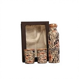 ชุดกระติกน้ำทองแดงลายดอกไม้แบบพกพา พร้อมฝาปิดและแก้วสองใบ - Product Image 1