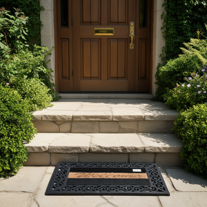 Tappeto d'ingresso di benvenuto nero con design ornamentale per uso interno ed esterno 18x30 pollici - Product Image 3