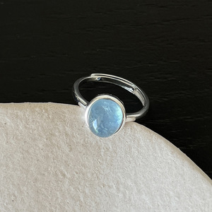 Small-Batch Sea Blue <b>Crystal</b> <b>Ring</b> Trendy Unique Design Matte Simple Band Silver Accents Stainless Steel 18K Gold Plated Copper - Product Image 4