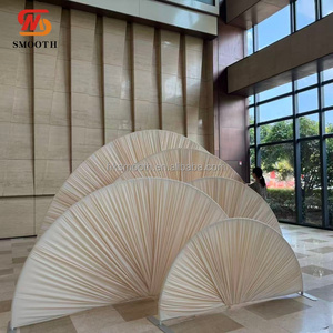 SMOOTH Hot Sales Ivory Multi Layer Pleated Metal <b>Stand</b> with Fan Fabric <b>Backdrop</b> Wedding Stage Background Decor - Product Image 4
