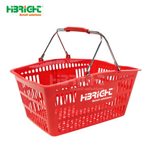 Logo personnalisé Supermarché Panier à provisions en plastique empilable avec poignées en acier durable - Product Image 1