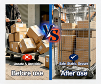 Chariot de sécurité empilable en acier galvanisé à chaud Q235 avec grillage métallique verrouillable et pliable, capacité de 500 kg pour la logistique