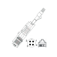 Équipement médical industriel d'Ethernet RJ 45 à M 12 D codant le câble mâle-femelle de connecteur de 4 bornes avec le fil protégé de câble
