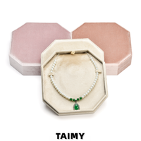Boîte à collier octogonale personnalisée avec logo, doublure intérieure amovible pour collier, crochet, boîte de rangement pour bijoux en velours de luxe, boîte cadeau