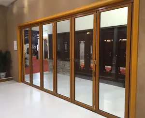 Penjoy Wood Patio Exterior Bi-fold Doors Double Glazing Solid Sliding Folding Door