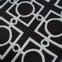Tapis fait main en laine/soie, entretien facile, motif géométrique noir tufté, résistant aux taches, antidérapant, à poils épais, pour un intérieur moderne