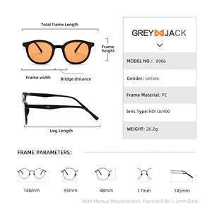 แว่นกันแดดเกรย์แจ็คกรอบพีซีสำหรับทุกเพศ เลนส์ Ac ป้องกันรังสียูวี 400 ประเภท 3 แว่นกันแดด สีดำ 8906 - Product Image 5