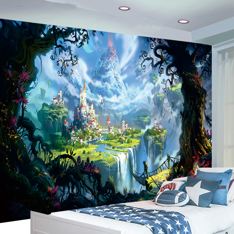 Custom anak-anak kamar tidur kupas dan tempel Wallpaper kartun 3D dinding Mural foto