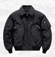 Veste surdimensionnée Streetwear personnalisée OEM pour hommes blouson bombardier épais pour hommes tissu polyester noir
