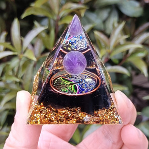 Kogiya <b>Crystal</b> Pyramid Resin Epoxy Ornament With Purple Sphere And <b>Tree</b> Of Life Internal Engraving For Home Decoration - Product Image 4