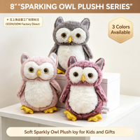 Peluche Hibou Kawaii Shaggy, Animal en Peluche Hibou Réaliste avec Yeux Dorés, Doux, Gris, Rose, Violet, Poupée Oiseau pour Filles, Cadeau