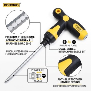 Destornillador <span class=keywords><strong>de</strong></span> Trinquete Profesional con Mango en T, Magnético, Acero 6150 Cr-V, Vástago Hexagonal, Tratado Térmicamente, para Trabajos con Destornillador Eléctrico - Product Image 3