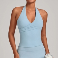 Kaos Olahraga Yoga V-neck Lipit Model Cross-border, Punggung Indah, Ketat, untuk Lari Outdoor dan Fitness 56066