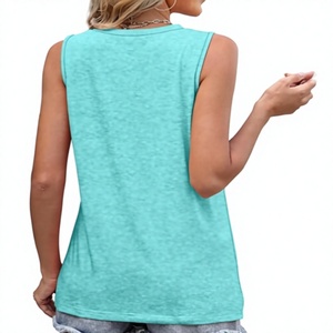 Débardeur en tricot géométrique turquoise pour femme, col rond, décontracté, pour l'été, longueur normale, respirant, sans manches - Product Image 2