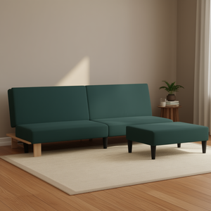 Canapé-lit 2 places en velours vert foncé, structure en bois, design moderne, meubles de salon - Product Image 2