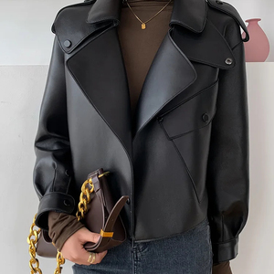 Giacca Casual primaverile <span class=keywords><strong>in</strong></span> vera <span class=keywords><strong>pelle</strong></span> giacca con colletto ribaltabile giacca di <span class=keywords><strong>pelle</strong></span> da <span class=keywords><strong>donna</strong></span> vero motociclista - Product Image 1