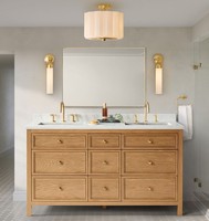 Meuble-lavabo de salle de bain autoportant en bois massif résistant à l'eau, armoire à pharmacie en céramique, coiffeuse sur mesure pour villa