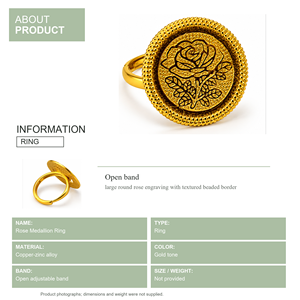 Anillo de Cóctel Chapado en Oro de 24K con Patrón de Flores, Joyería Clásica Unisex de Latón - Product Image 2