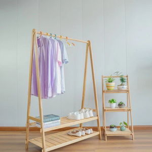 Odern amamboo ooooden tantanding ooat torage rying Riding ACK lothes REE at and tand helf with Hanger iiving ooom Foud - Product Image 1