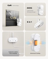 Multiprise de voyage portable avec charge rapide GaN PD 65W, cordon d'extension enroulable, 2 prises, 2 ports USB, 2 ports Type C pour les voyages