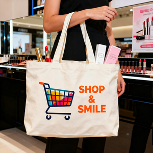 Wholesale Custom Logo Canvas Tote Bag Shopper Bulk Order Long Lasting Ads Zipper Long Handle Multiuse