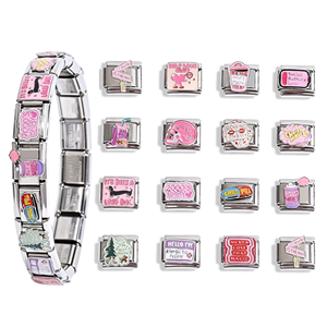 Nuevo Diseño Serie Slang Pulsera de Charms Italianos de Acero Inoxidable con Palabras de Dibujos Animados en Oro de 18k, Charm Italiano <span class=keywords><strong>Rosa</strong></span> DIY - Product Image 2