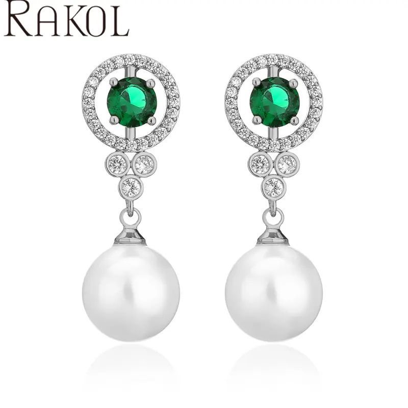 RAKOL EP5528 charming cubic zircon fashion jewelry freshwater pearl silver 18k real gold plated custom women dangle earrings