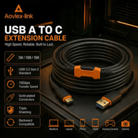 Cable de Extensión USB 3.0 Personalizado de 10 m, Macho Tipo A a Macho Tipo C con Fuente de Alimentación