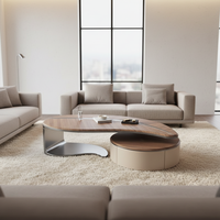 Table basse en forme de feuille avec tiroirs de rangement, base en acier inoxydable, style nordique moderne, durable et écologique, pour salon domestique - Promotion