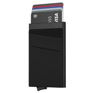 YOUYUE Pop up Credit Card RFID Blocking Ultralight Small Aluminum Wallet Metal Slim Minimalist Cards Holder with Money Pocket