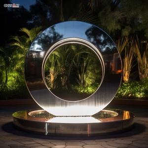 Décoration de jardin extérieur d'hôtel de ville personnalisée Grande sculpture en métal Statue circulaire en acier inoxydable avec anneau lumineux <span class=keywords><strong>Fontaine</strong></span> d'<span class=keywords><strong>eau</strong></span> avec cascade - Product Image 3
