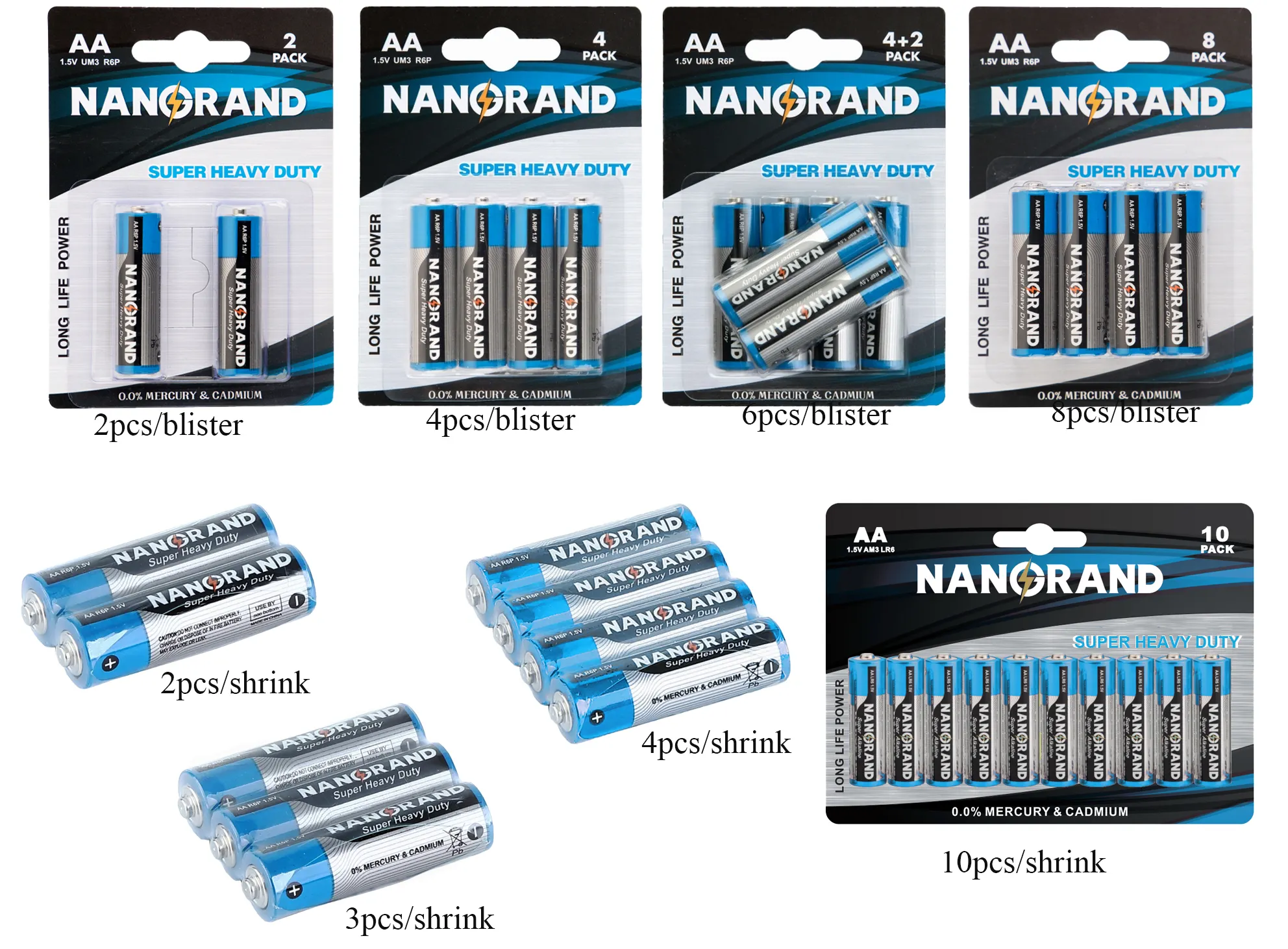 NANGRAND süper ağır birincil 1.5v R6P AA çinko karbon pil TV uzaktan kumanda için