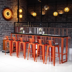 Moderno in ferro battuto in legno massello sedia da tavolo Set netto ingresso rosso muro combinazione panca <span class=keywords><strong>Bar</strong></span> per sala da pranzo per il latte negozi di tè - Product Image 3