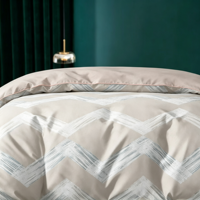 Ensemble de literie à imprimé géométrique Chevron beige, ensemble de housse de couette en microfibre douce 4 pièces avec taies d'oreiller pour la décoration de la chambre à coucher