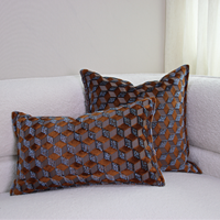 Housse de coussin de luxe géométrique en velours, écologique, chauffante et massante, marron caramel et bleu, pour canapé et décoration de salon, carrée