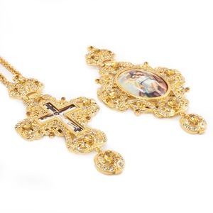 ZD019+ZD020 Croce Pettorale Ortodossa Greca Classica Europea in Oro e Collana Panagia, Regalo Religioso per Sacerdoti e Vescovi - Product Image 3