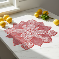 Napperon de table jetable en PVC antidérapant, motif végétal, forme de lotus, rouge, luxueux, résistant à la chaleur