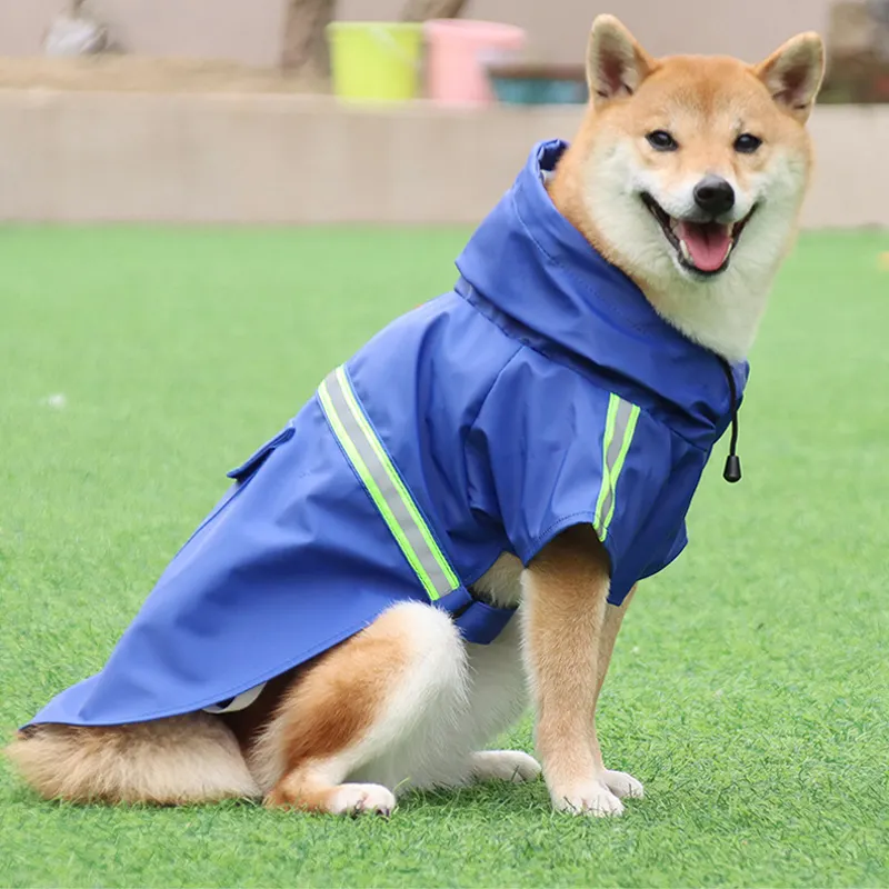 OEM/ODM Dogs Rain clothes Reflective adjustable puppy rain apparel short-sleeved Pet raincoat for big dogs with pockets