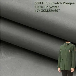 100% Polyester Compound knitted Membrane coating Fabric 174gsm 50D High Stretch Pongee fabric for jacket