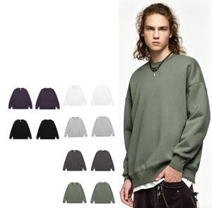 Sudadera deportiva de color sólido extragrande para hombre con logotipo personalizado, camiseta deportiva gruesa de cuello redondo 100% algodón para hombre, unisex - Product Image 1
