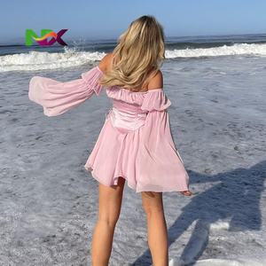 <span class=keywords><strong>Robe</strong></span> Courte <span class=keywords><strong>Moulante</strong></span> Femme Unie Automne à Volants en Maille Manches Longues Sans Col pour Soirée, Mini Bodycon en Dentelle, <span class=keywords><strong>Bustier</strong></span> Corset Amincissant - Product Image 2