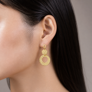 ต่างหูทรงวงกลมแบบตอกลาย สแตนเลสสตีล ชุบทอง 14K ด้วยวิธีสุญญากาศ ดีไซน์เรขาคณิต - Product Image 5