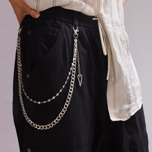 Heart Shape Zinc Alloy Double Layer <b>Waist</b> <b>Chain</b> Unisex Fashionable Retro Punk Hip Hop Daily Wear - Product Image 1