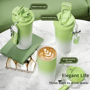 Wholesale New Gradient <b>Ceramic</b> Inner Liner Coffee Mugs with Lid Portable Straw Water <b>Cups</b> for Back to School Car Outdoor Use - Product Image 3