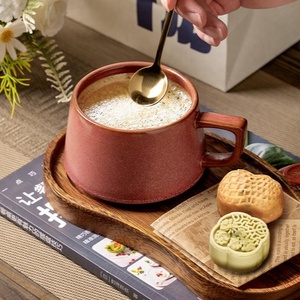 <span class=keywords><strong>Tasse</strong></span> à café au lait en <span class=keywords><strong>porcelaine</strong></span> écologique de style japonais rétro 320 ml <span class=keywords><strong>Grande</strong></span> <span class=keywords><strong>tasse</strong></span> à thé bombée Plateau en bois pour la maison Café Goûter - Product Image 2