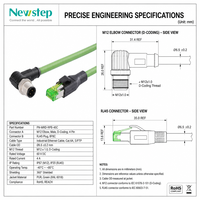 90 °   Cable Ethernet Industrial M12 D-Code a RJ45, Cable de Red Blindado CAT5E Profinet para Automatización Industrial