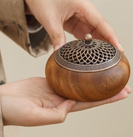 Brûleur d'encens moderne en noyer, vente chaude, brûleur à fumée en bois d'intérieur, brûleur d'encens rond, décoration de salon de thé